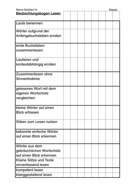 beobachtungsbogen lesen und schreiben unterrichtsmaterial  den faechern dazdaf deutsch