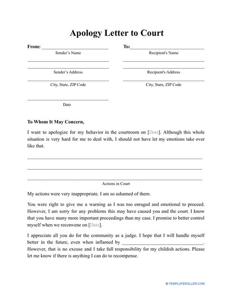 apology letter  court template  printable  templateroller