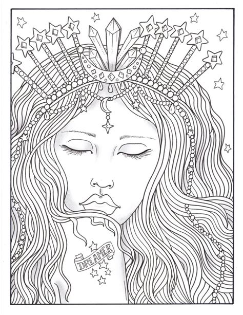 crowned fantasy queens coloring book digital instant  jewels