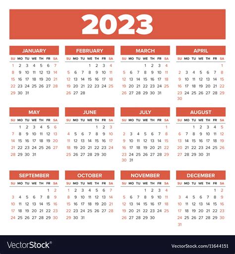 simple 2023 year calendar royalty free vector image