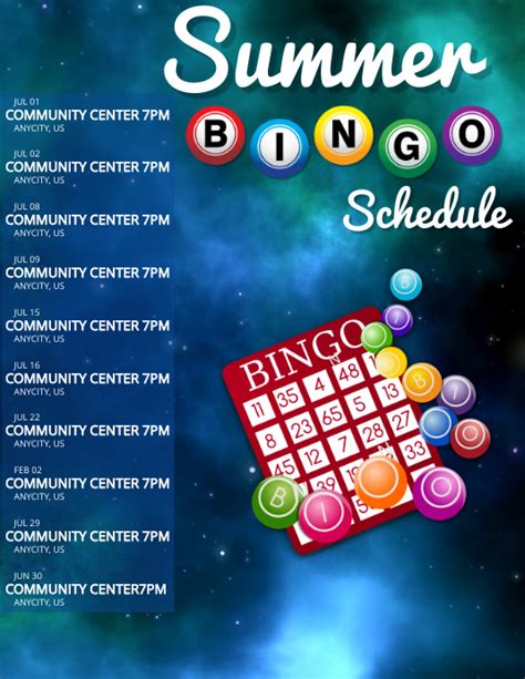 summer bingo schedule template postermywall