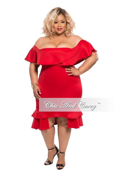Plus Size Bodycon Dress With Off The Shoulder Ruffle In