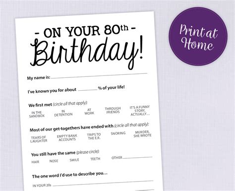 birthday party game card funny milestone printable