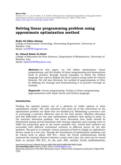 Pdf Solving Linear Programming Problem Using Approximate Optimization