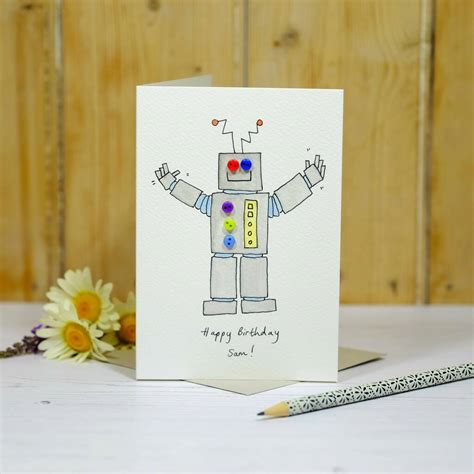 Personalised Robot Handmade Birthday Card By Hannah Shelbourne Designs