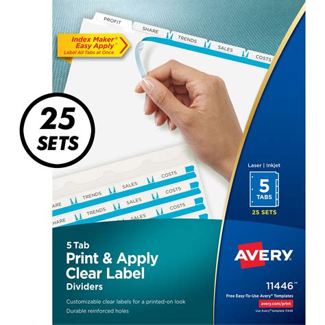 avery  tab print apply clear label dividers  sets