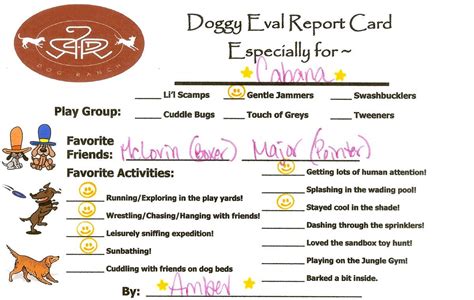 printable dog daycare report card template