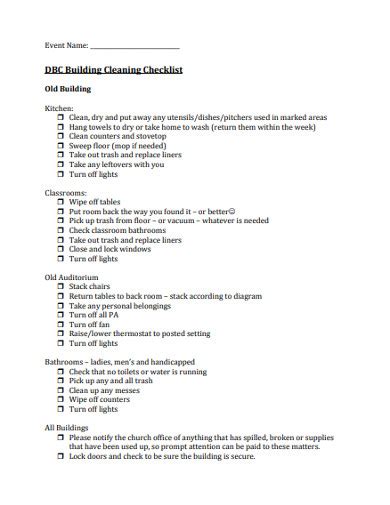 church cleaning checklist  examples format  examples