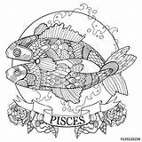 Coloring Zodiac Pisces Signs Pages Sign Book Vector Astrology Fotolia Color Printable Adult Adults Tattoo Horoscope Getcolorings Colouring Stock Au sketch template