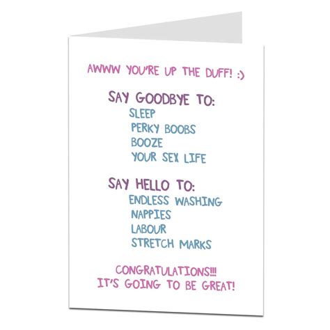funny congratulations pregnant card up the duff limalima