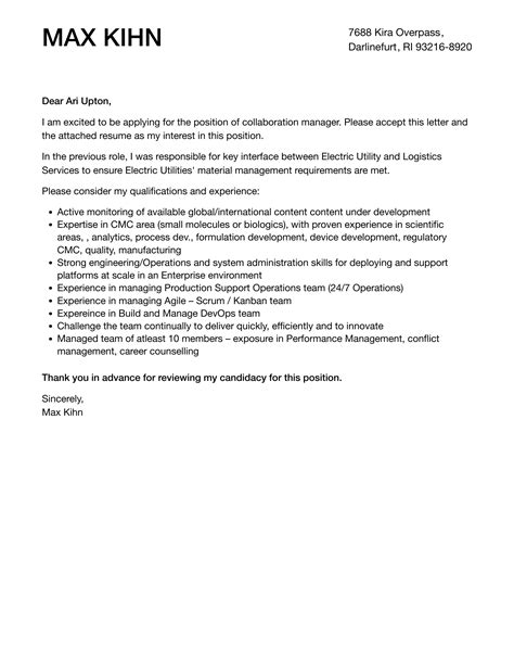 collaboration manager cover letter velvet jobs