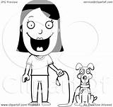 Walk Dog Cartoon Ready Woman Happy Her Coloring Clipart Thoman Cory Outlined Vector sketch template