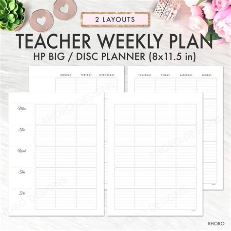 teacher happy planner big printable insert teacher weekly etsy