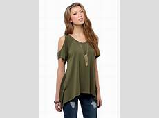 Open Cold Shoulder Cut Out Slit Off Sleeve Flowy Ruffle Vest Top Tunic