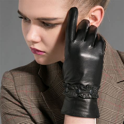 magelier women genuine leather gloves high quality female black fashion
