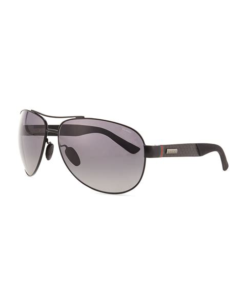 lyst gucci stainless steel aviator sunglasses in black for men
