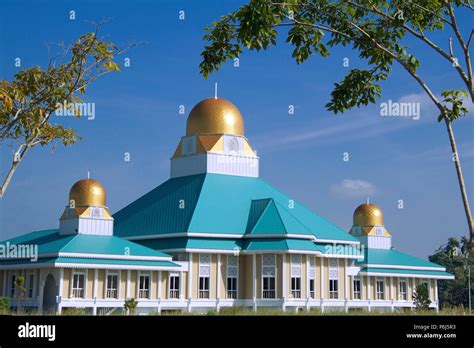 modern masjid darul hana mosque kuching sarawak malaysia stock photo