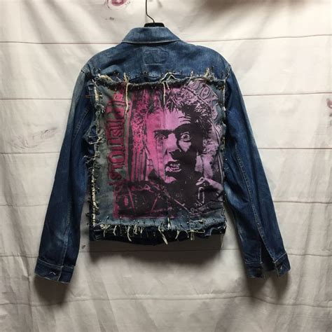 levis small fit denim jacket with hand screen printed sex