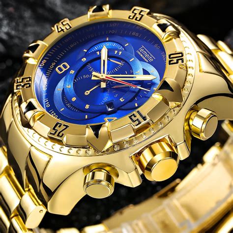mens big dial watches luxury top brand quartz  men temeite stainless steel gold  men