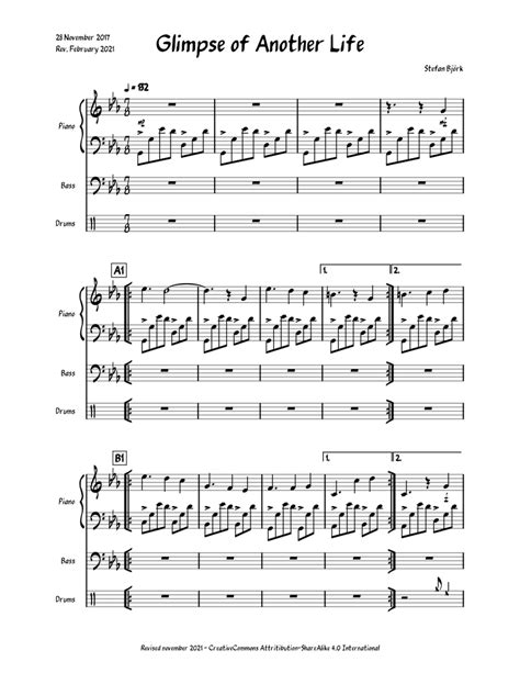 glimpse of another life sheet music for piano bass percussion