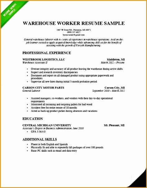 resume sample warehouse worker  samples examples format