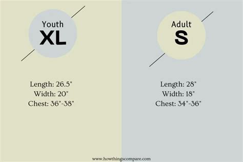 youth xl  adult small    size differences