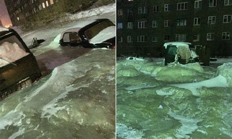 russian streets turned into frozen block after water pipes burst during storm daily mail online