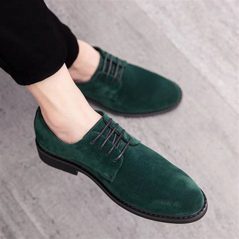 green suede mens business prom oxfords flats dress shoes