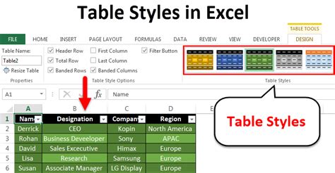 table styles  excel examples   apply table styles