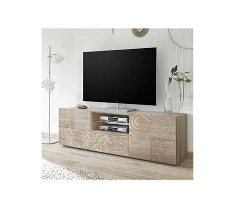 meuble tv  portes  tiroir chene clair bari meuble tv