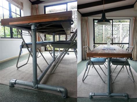 industrial dining table timber top pipe legs felt