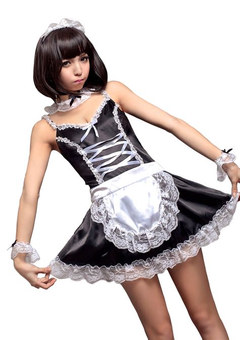 black with white lace 5pcs sexy maid cosplay costume i lingeriecats i