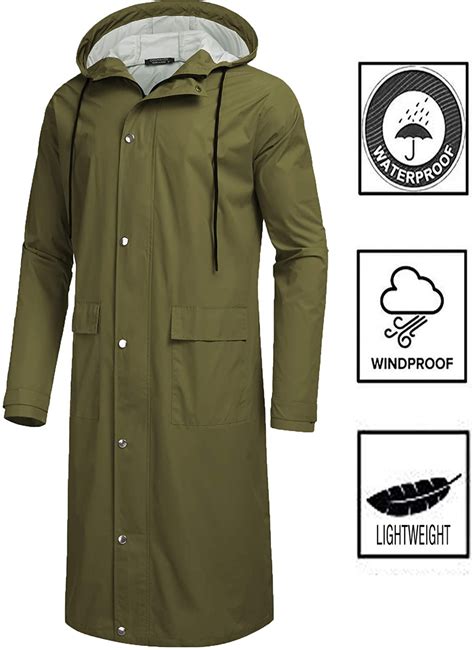 coofandy mens rain jacket  hood waterproof lightweight active long raincoat ebay