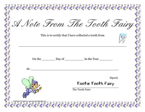 note   tooth fairy certificate template black