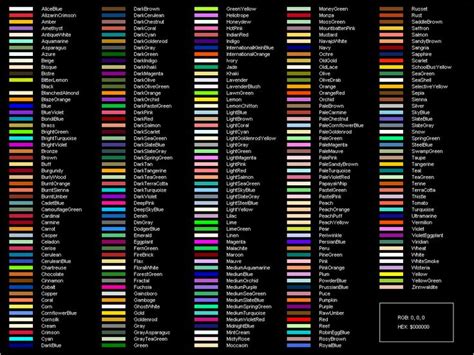 names  colors  colours  colour names list color names