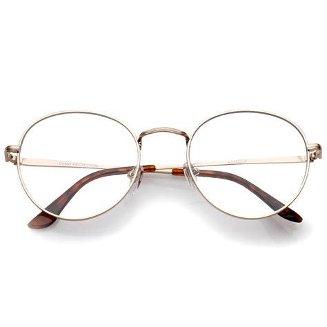 Classic Slim Metal Frame Clear Flat Lens Round Eyeglasses 52mm Gold