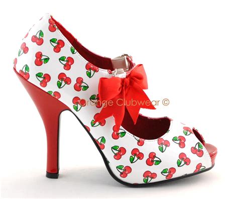 pinup womens sexy vintage style cherry high heels mary janes peep toe cute shoes ebay