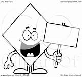 Holding Card Mascot Suit Diamond Sign Coloring Clipart Cartoon Thoman Cory Outlined Vector sketch template
