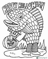 Halloween Coloring Pages Kids Fish Tricks Treat Give Costume sketch template