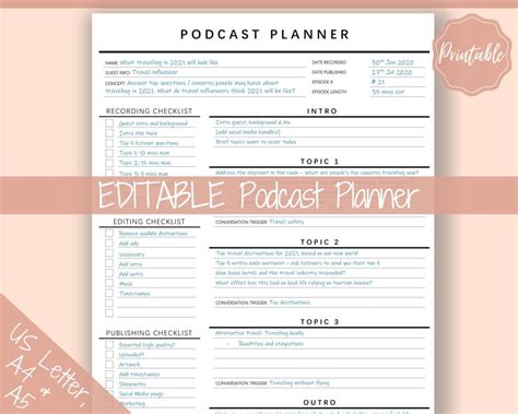 printable podcast outline template  fillable form