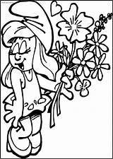 Coloring Smurf Smurfette Give Flower Printable Wecoloringpage sketch template