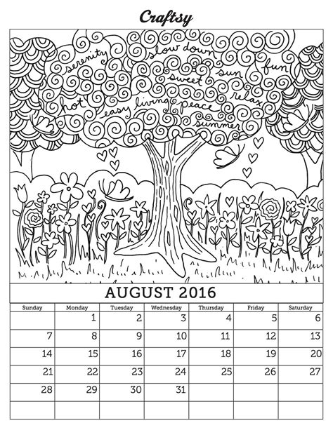 august  calendar coloring page coloring calendar coloring pages
