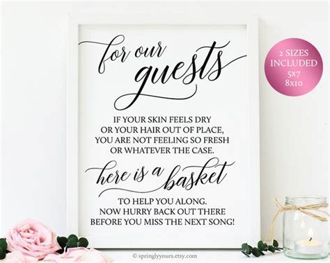 wedding bathroom basket sign wedding printable sign wedding etsy