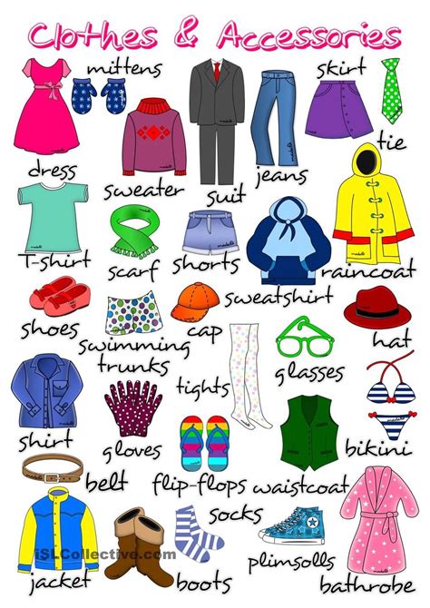 clothes  accessories poster vocabulary clothes english clothes