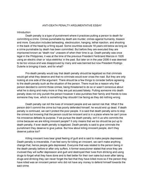 anti death penalty argumentative essay anti death penalty argumentative essay introduction