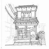 Japanese Coloring Book Townscape Nostalgic Showa Scenery Sketch Retro Architecture Scenes Creative sketch template