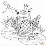 Zentangle Rana Principe Grenouille Lotus Frogs Loto Sveglio Mignon Couronne Animal Supercoloring Krona Gullig Lotusblomma Wzorze Drukuj Książę żaba sketch template