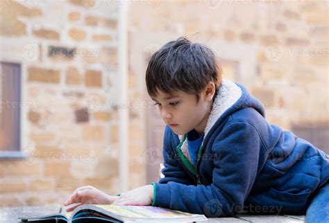school kid  homework reading book portrait young boy sitting