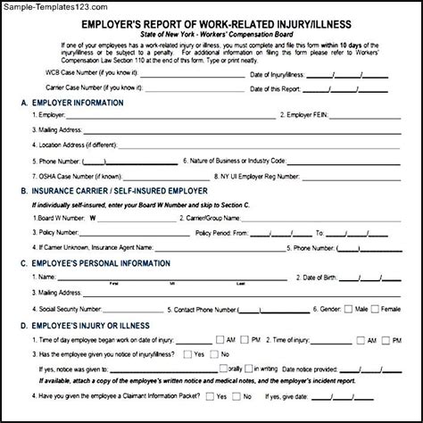 workers compensation form sample templates sample