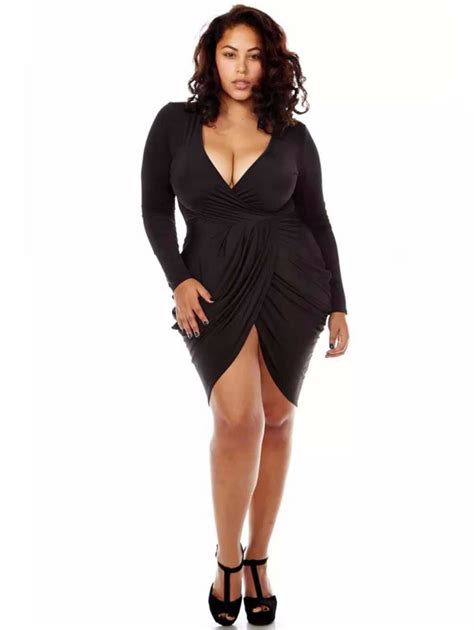 New 2015 Sexy Plus Size Dress Women Deep V Neck Club Dress